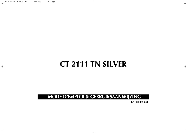 Page n°1 - Manuel utilisateur Finlux CT2111TN Silver