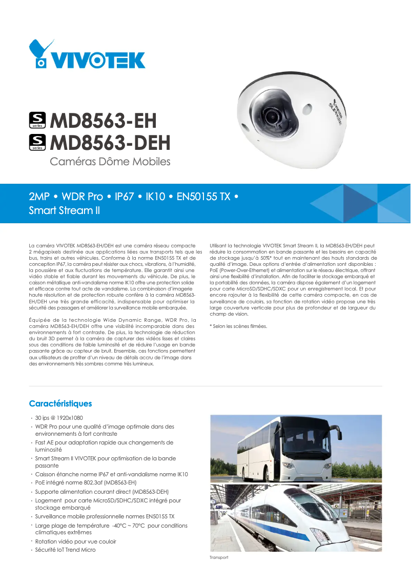 Page 1 de la notice Fiche technique Vivotek MD9584-H