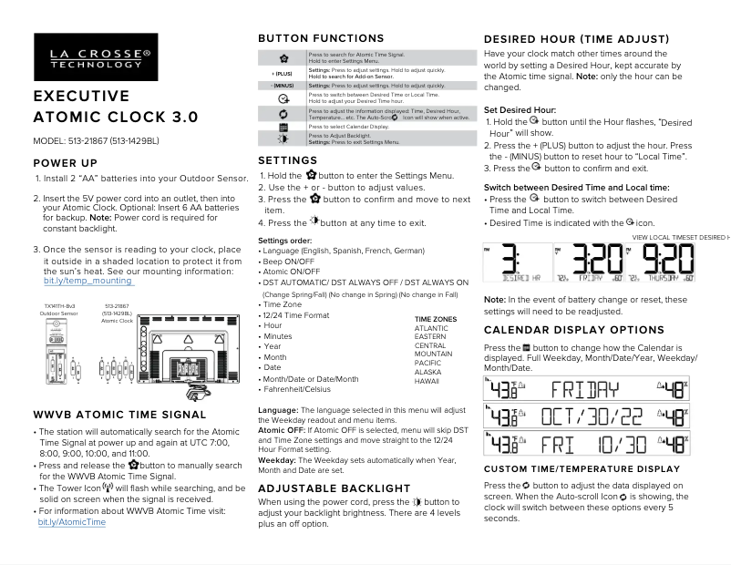 Page n°1 - Manuel utilisateur La Crosse Technology 513-85647