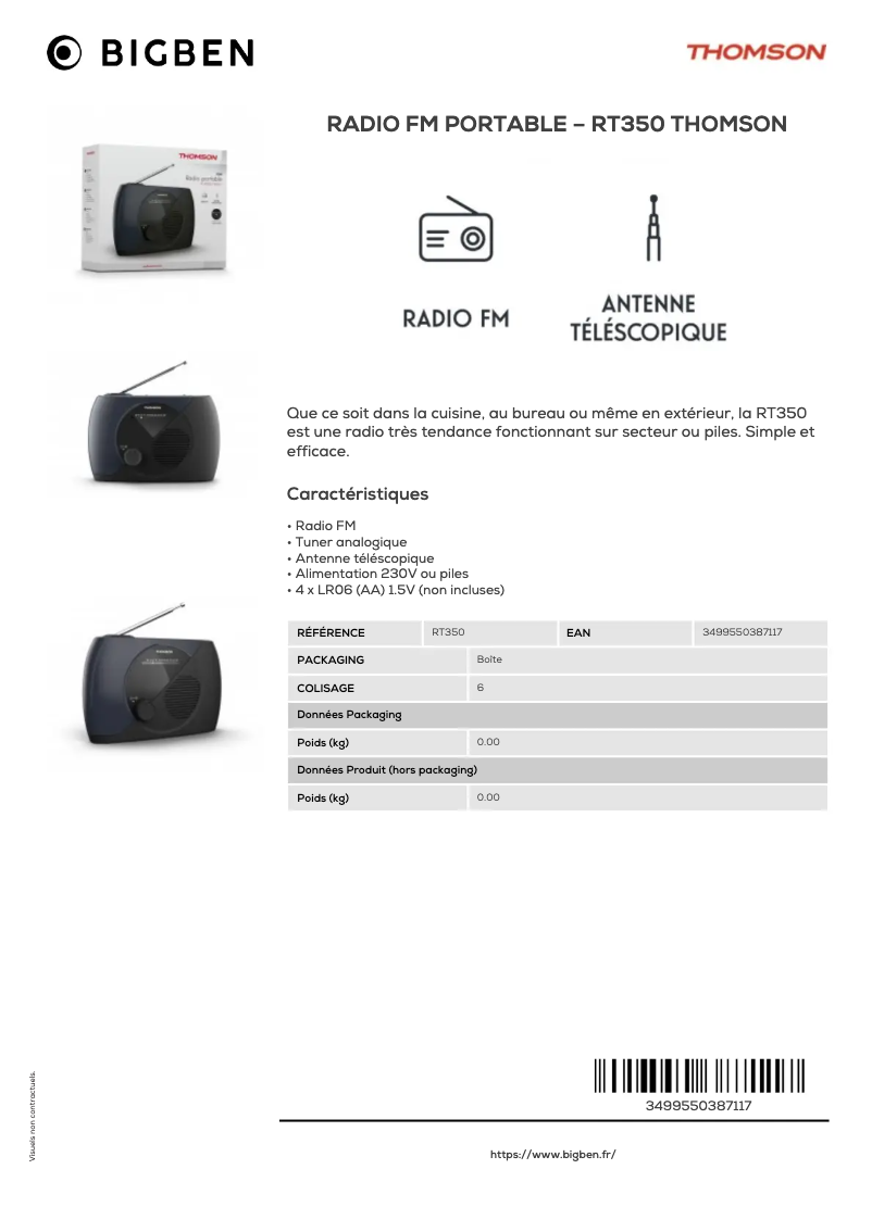Page n°1 - Fiche technique Thomson RT350