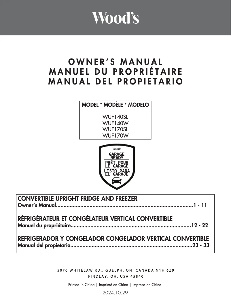 Image de la première page du manuel de l'appareil WUF170W