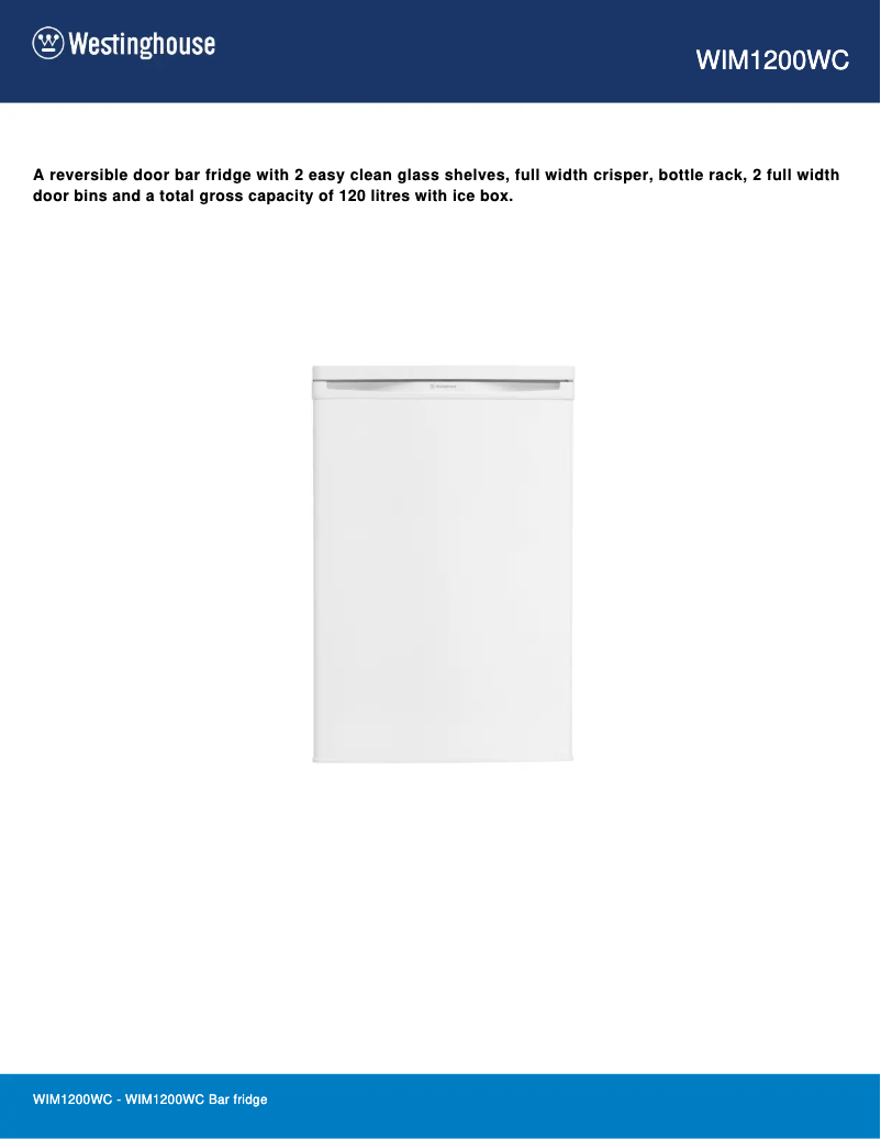 Page n°1 - Fiche technique Westinghouse WIM1200WC