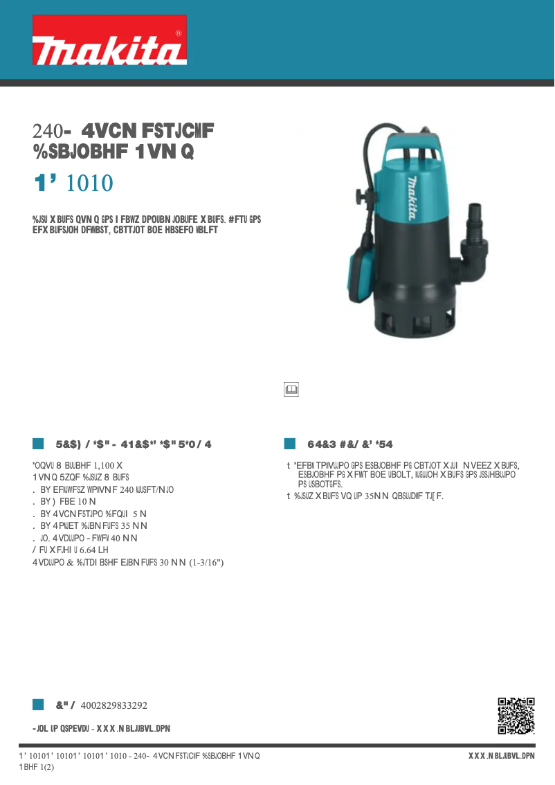 Page 1 de la notice Fiche technique Makita PF1010