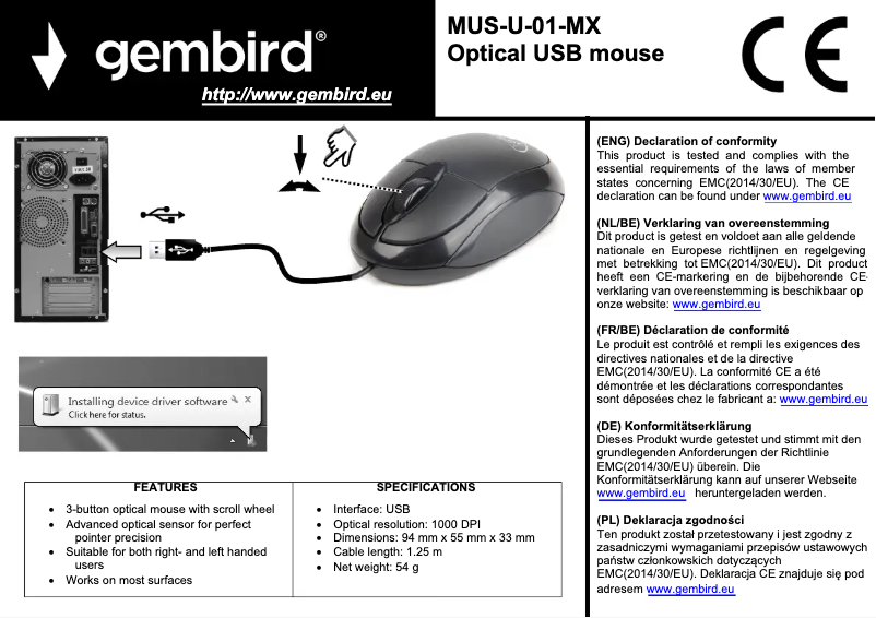 Page n°1 - Manuel utilisateur Gembird MUS-U-01-MX
