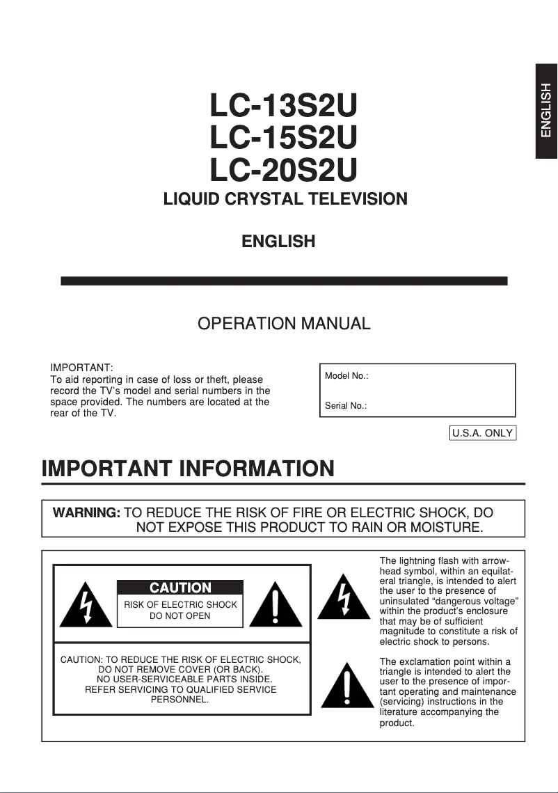 Page 1 de la notice Manuel utilisateur Sharp LC-13S2U