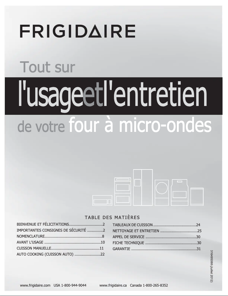 Page n°1 - Manuel utilisateur Frigidaire CFMV154CLS