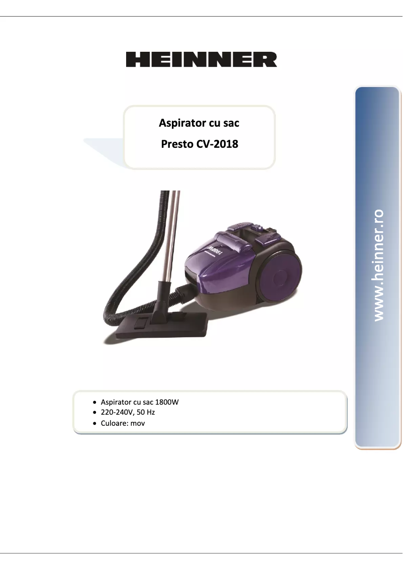 Page 1 de la notice Manuel utilisateur Heinner Presto CV-2018