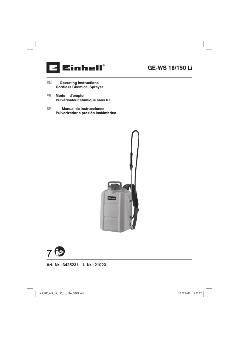 Page n°1 - Manuel utilisateur Einhell GE-WS 18/150 Li