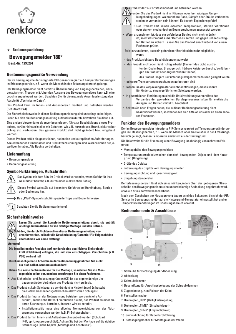 Page n°1 - Manuel utilisateur Renkforce 1296294