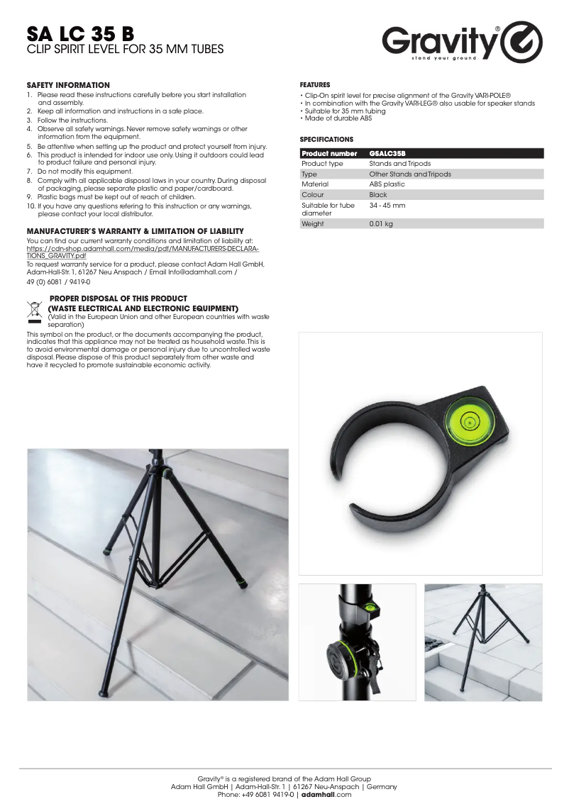 Page n°1 - Manuel utilisateur Gravity SA LC 35 B