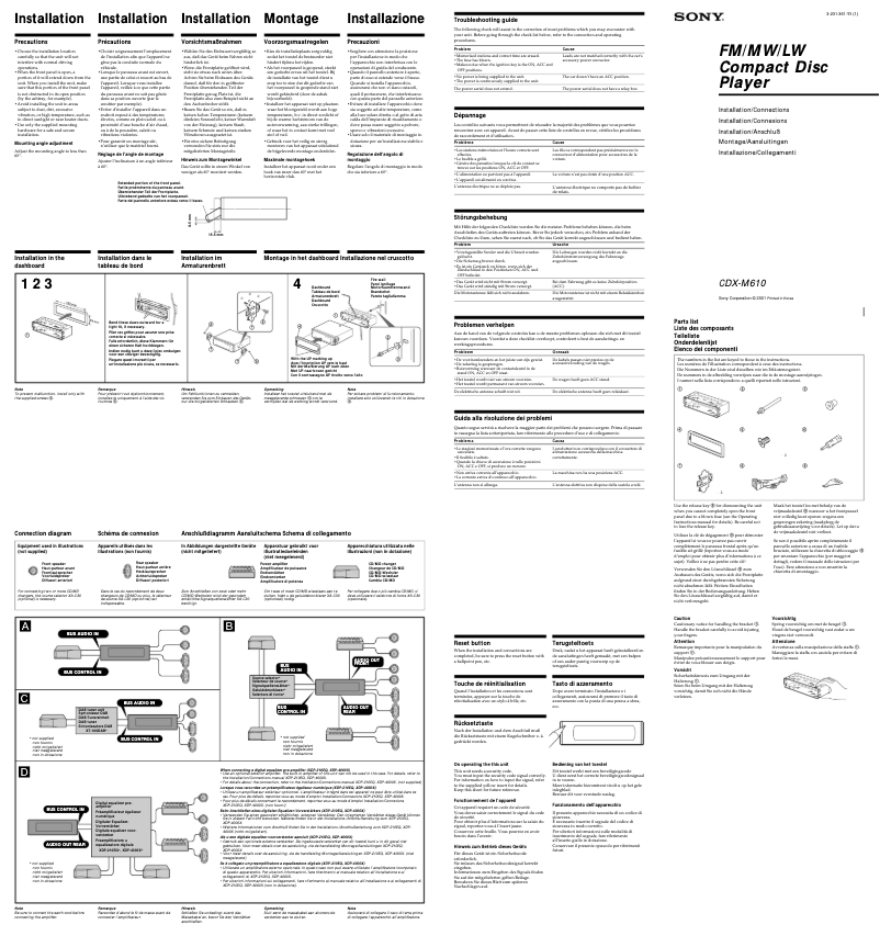 Page 1 de la notice Guide d'installation Sony CDX-M610