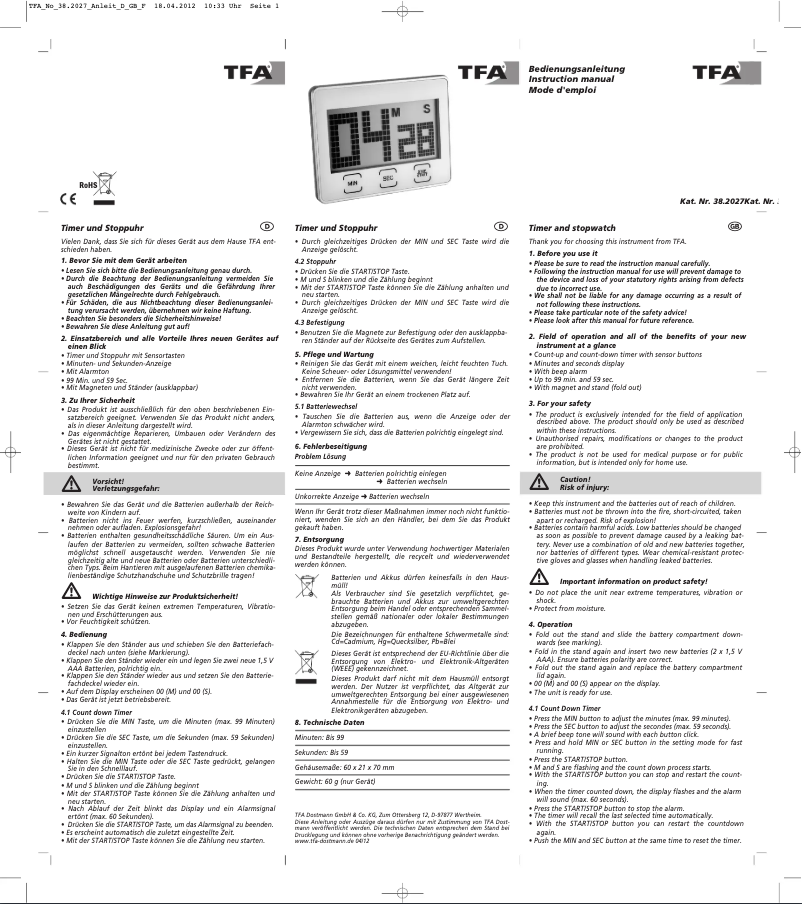 Página 1 del manual Manual de usuario TFA 38.2027