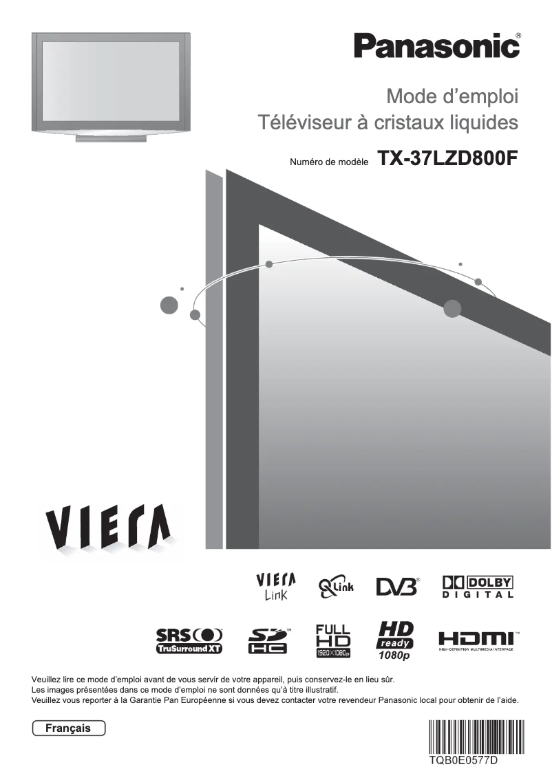 Page 1 de la notice Manuel utilisateur Panasonic Viera TX-37LZD800F