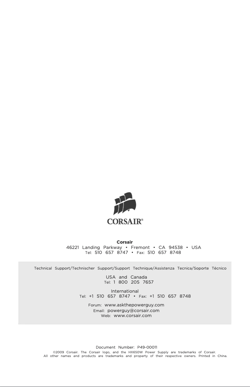 Page 1 de la notice Manuel utilisateur Corsair HX650W