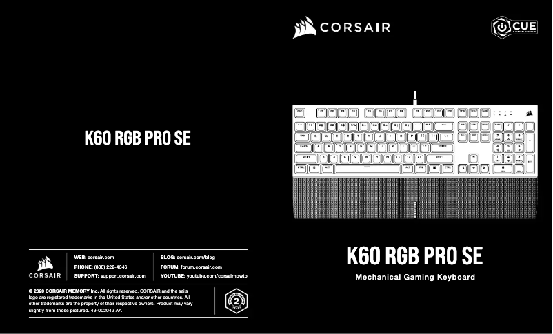 Page n°1 - Manuel utilisateur Corsair K60 RGB PRO SE