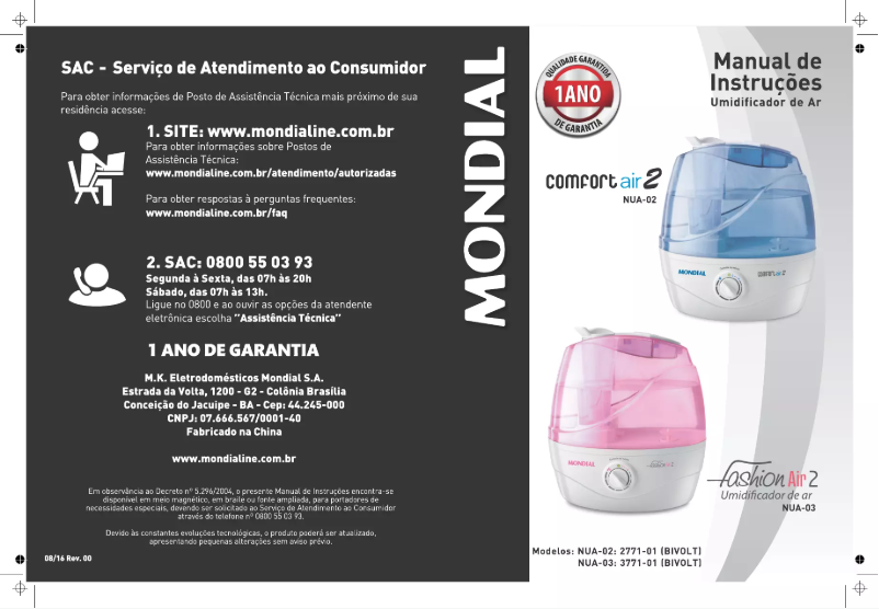 Page 1 de la notice Manuel utilisateur Mondial Fashion Air 2 NUA-03