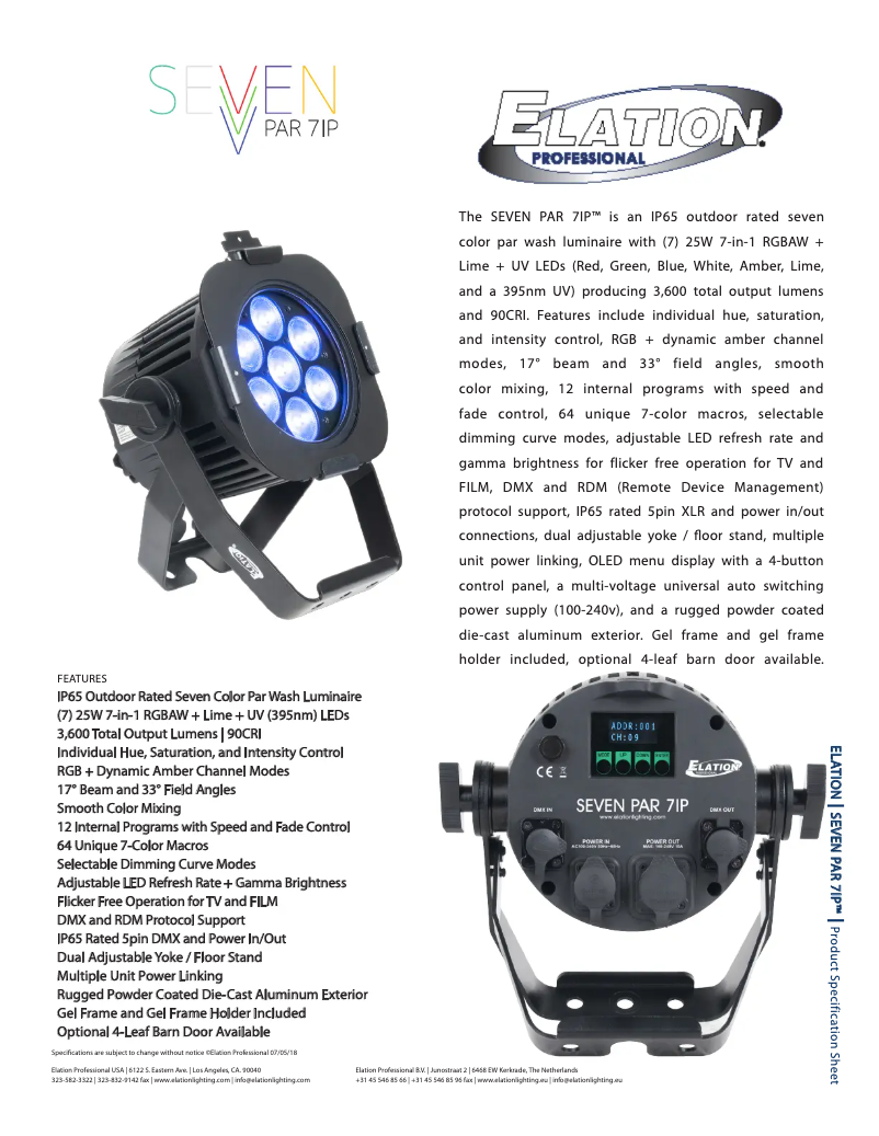 Page n°1 - Fiche technique Elation Seven Par 7IP
