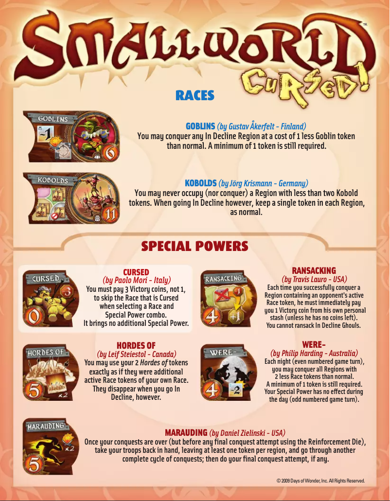 Page 1 de la notice Manuel utilisateur Days of Wonder Cursed