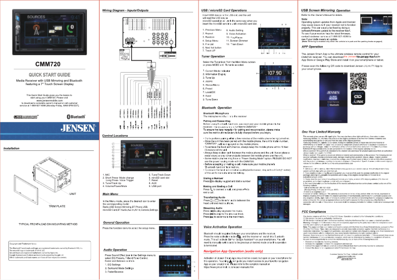 Page n°1 - Guide de démarrage rapide Jensen CMM720