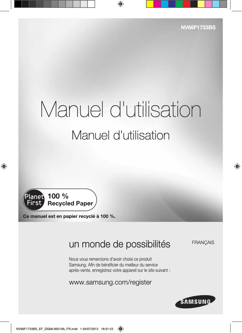 Page 1 de la notice Manuel utilisateur Samsung NV66F1733BS/EF