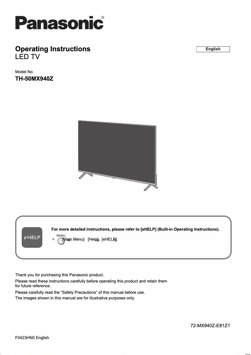 Page n°1 - Manuel utilisateur Panasonic TH-50MX940Z