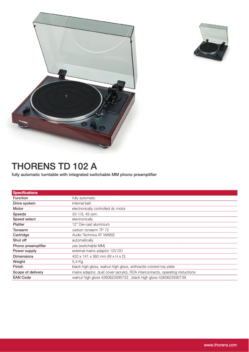 Page n°1 - Fiche technique Thorens TD 102 A