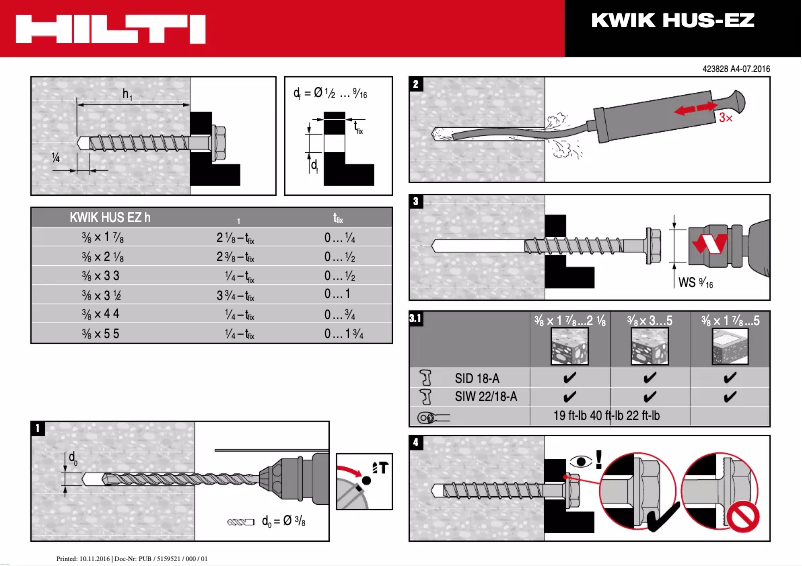 Page 1 de la notice Manuel utilisateur Hilti KWIK HUS-EZ
