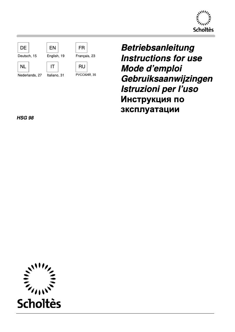 Page 1 de la notice Manuel utilisateur Scholtès HSG 98