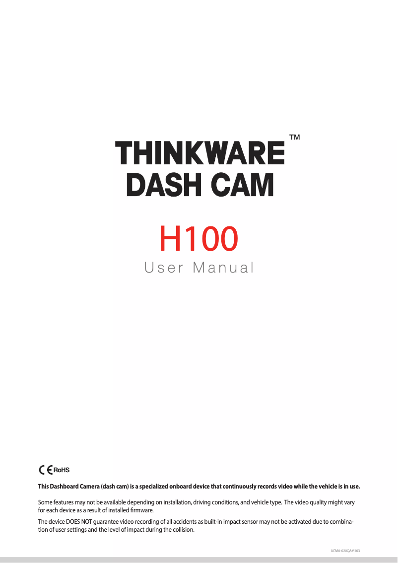 Page 1 de la notice Manuel utilisateur Thinkware H100