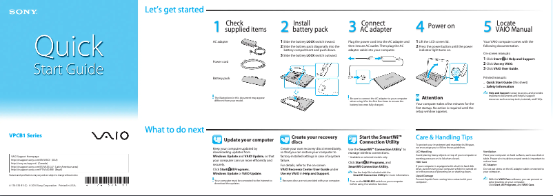 Image de la première page du manuel de l'appareil Vaio VPCB11GGX