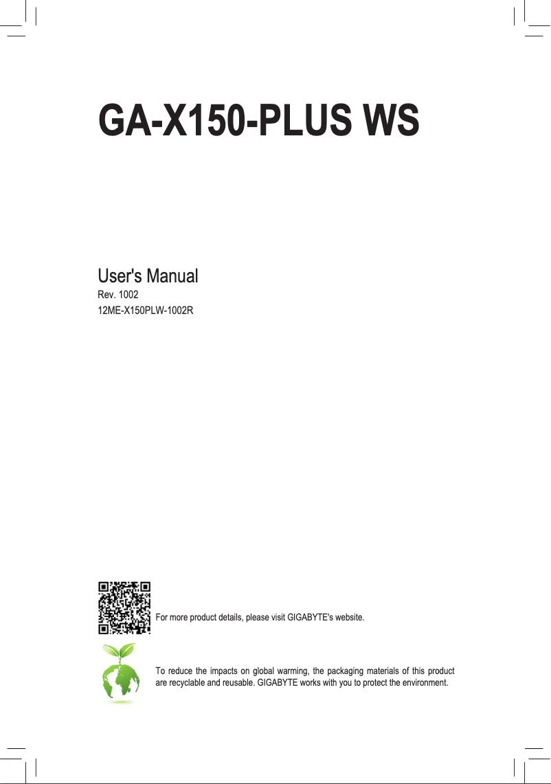 Page 1 de la notice Manuel utilisateur Gigabyte GA-X150-PLUS WS