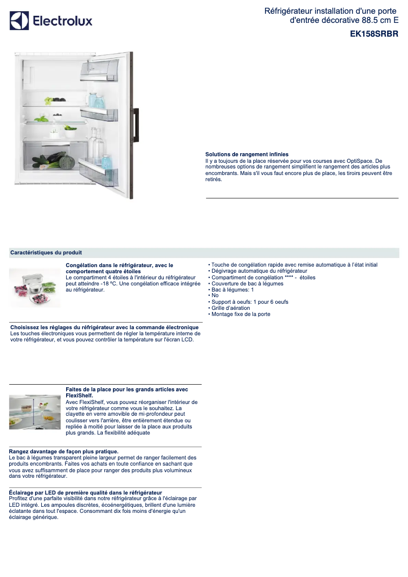 Page 1 de la notice Fiche technique Electrolux EK158SRBR