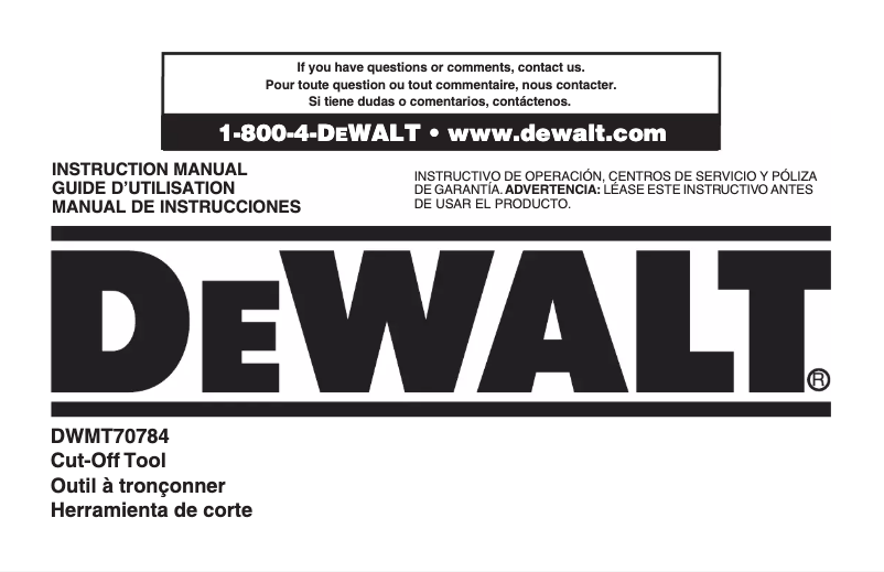 Page 1 de la notice Manuel utilisateur DeWalt DWMT70784