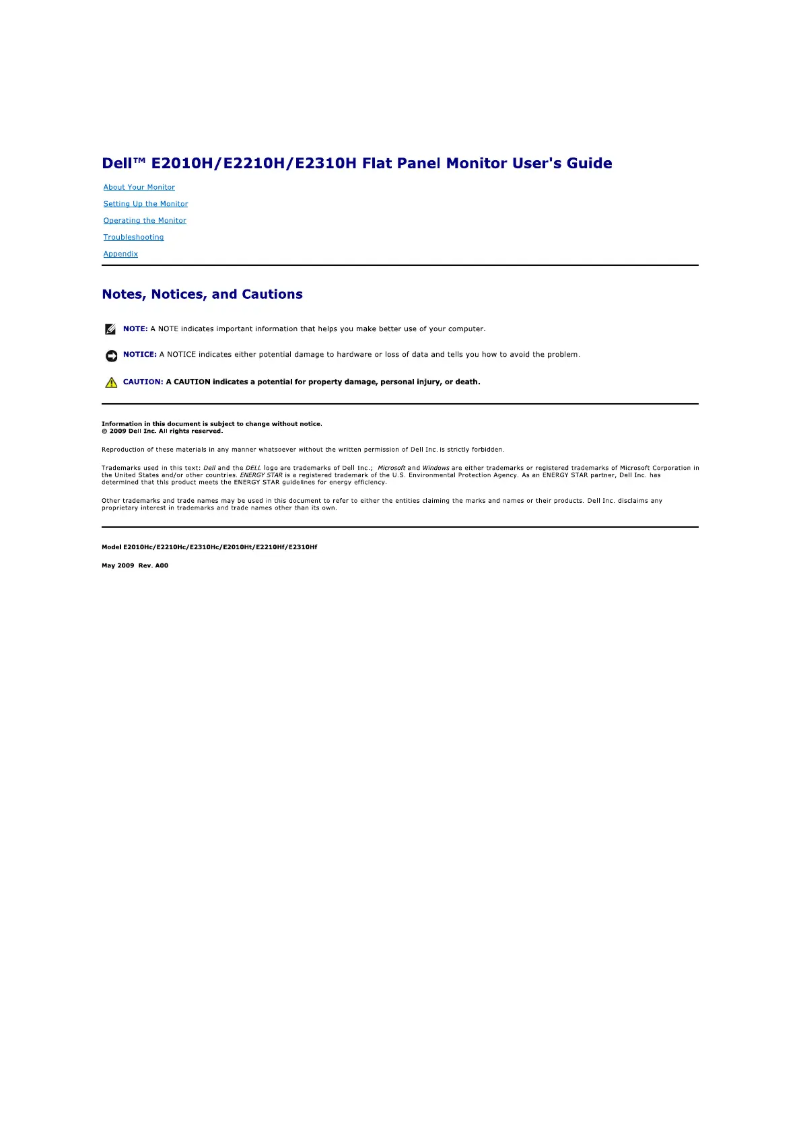 Page 1 de la notice Manuel utilisateur Dell E2010H