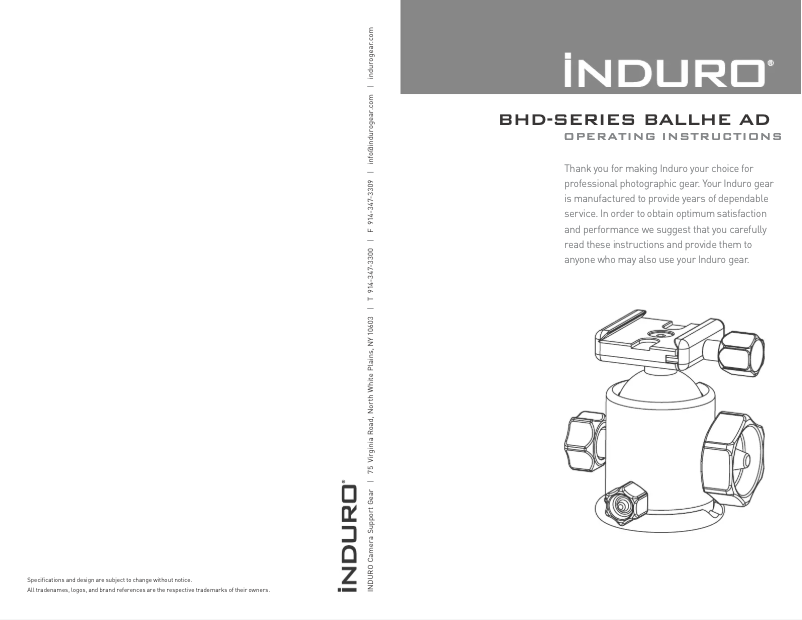 Page n°1 - Manuel utilisateur Induro BHD3