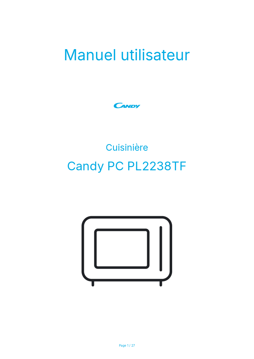 Page n°1 - Manuel utilisateur Candy PC PL2238TF