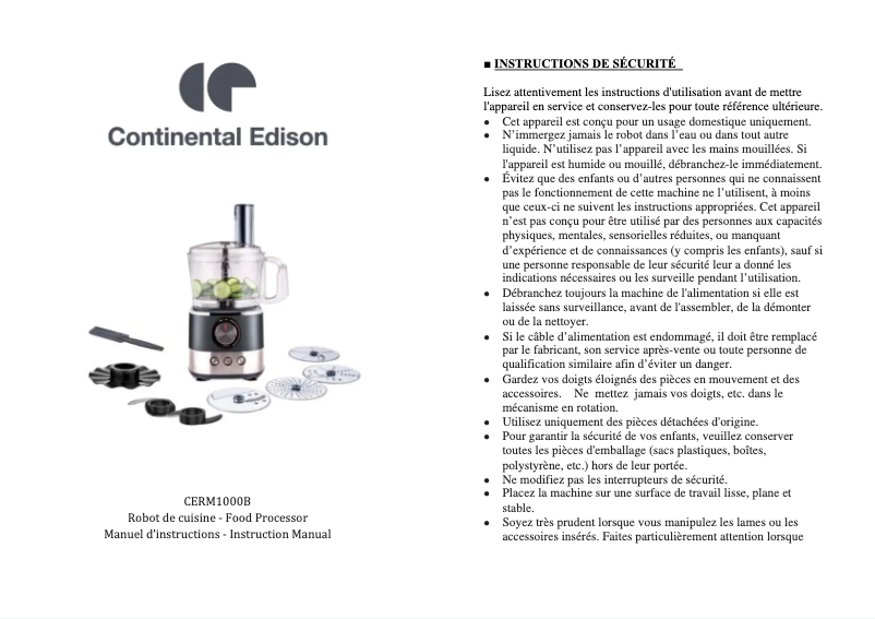 Page n°1 - Manuel utilisateur Continental Edison CERM1000B