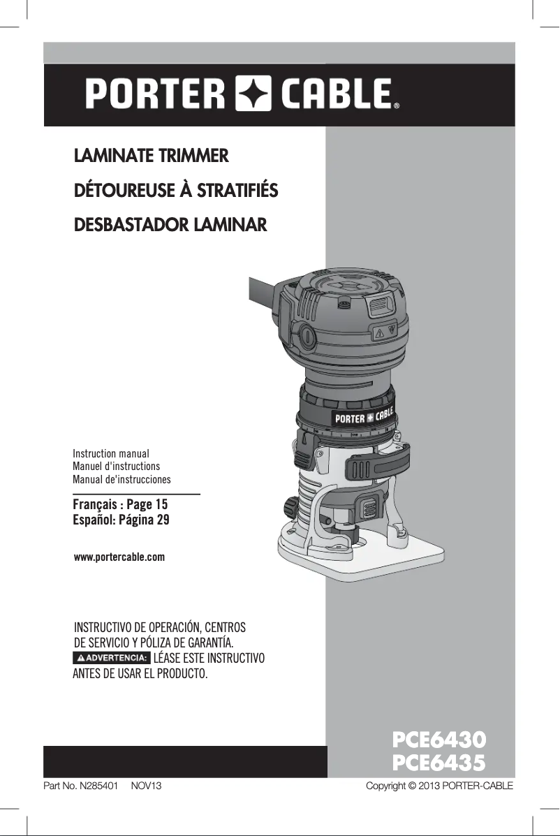 Page 1 de la notice Manuel utilisateur Porter-Cable PCE6430
