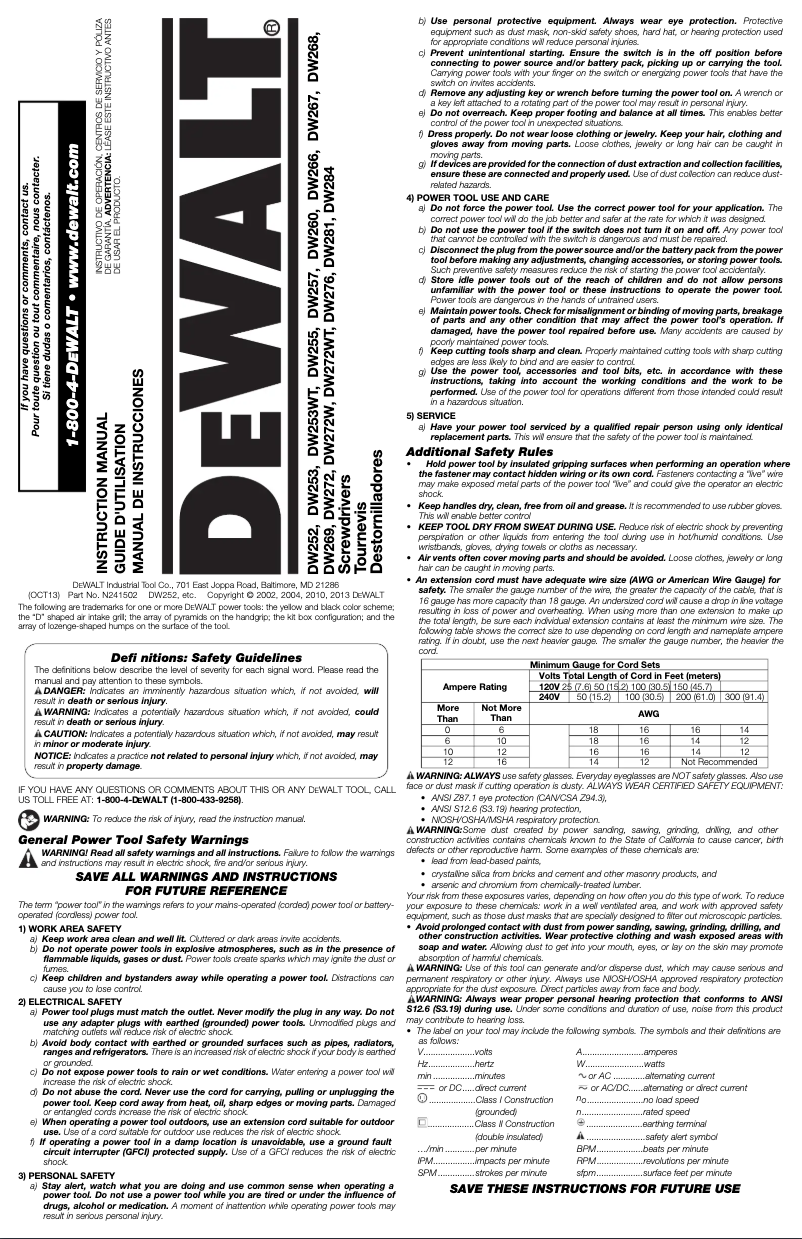 Page 1 de la notice Manuel utilisateur DeWalt DW281