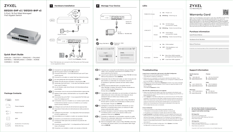 Page n°1 - Guide de démarrage rapide ZyXEL GS1200-5HP v2