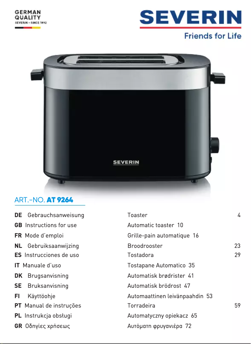 Page 1 de la notice Manuel utilisateur Severin AT 9264