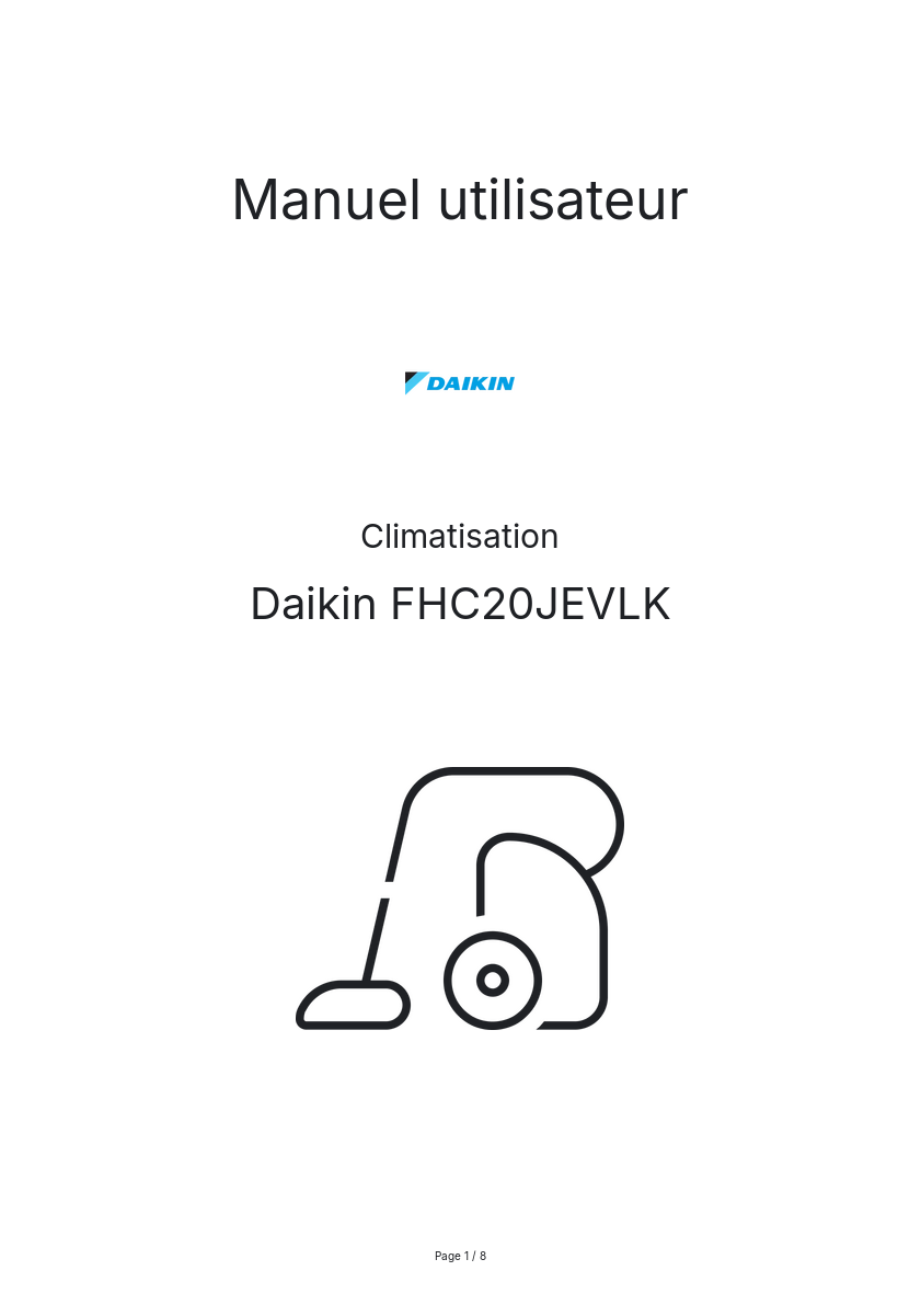 Page n°1 - Manuel utilisateur Daikin FHC20JEVLK