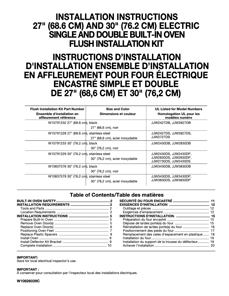 Page 1 de la notice Manuel utilisateur Whirlpool W10791229