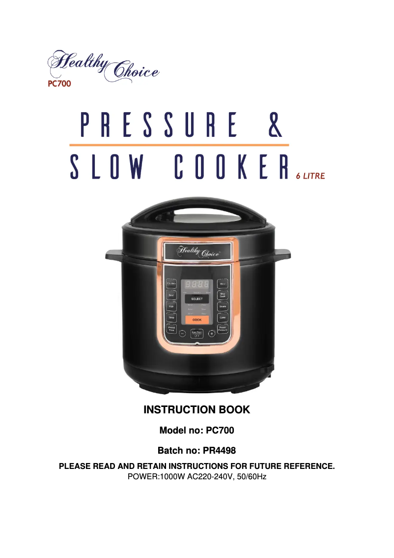 Page n°1 - Manuel utilisateur Healthy Choice PC700