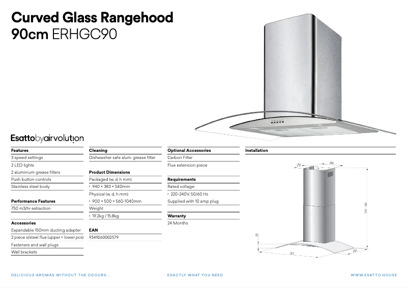 Página 1 del manual Ficha técnica Esatto ERHGC90