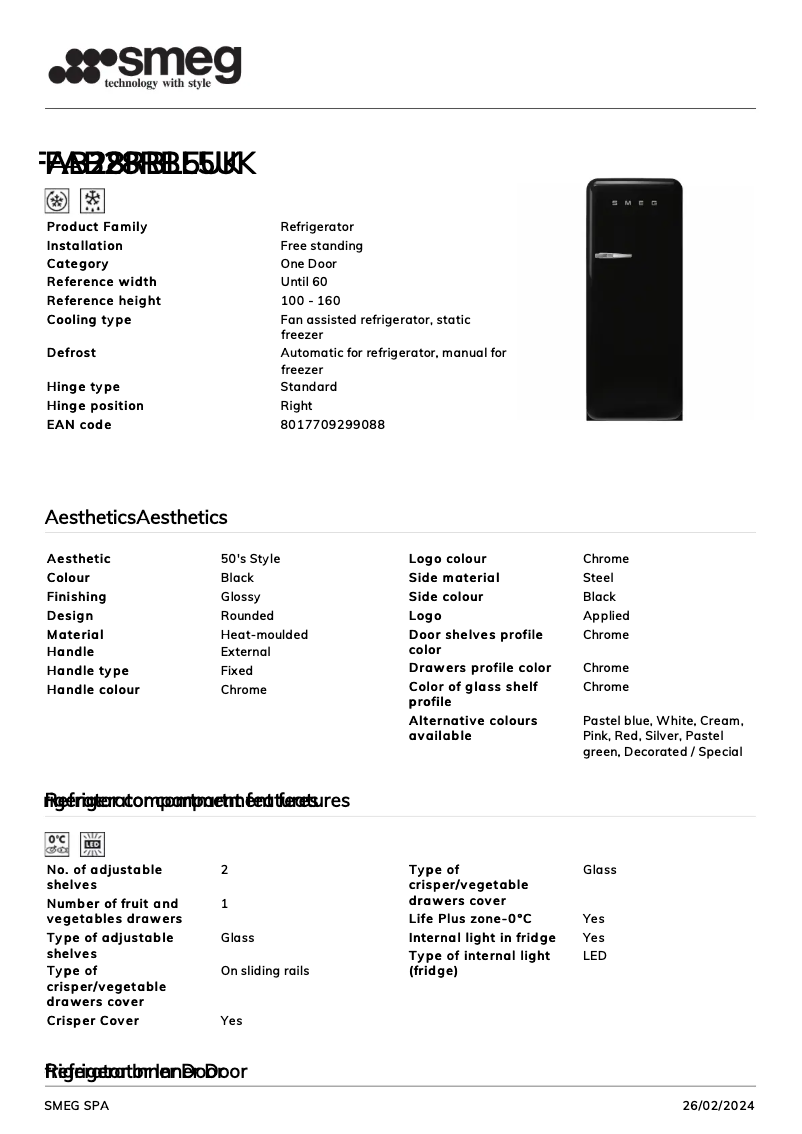 Page n°1 - Fiche technique Smeg FAB28RBL5UK