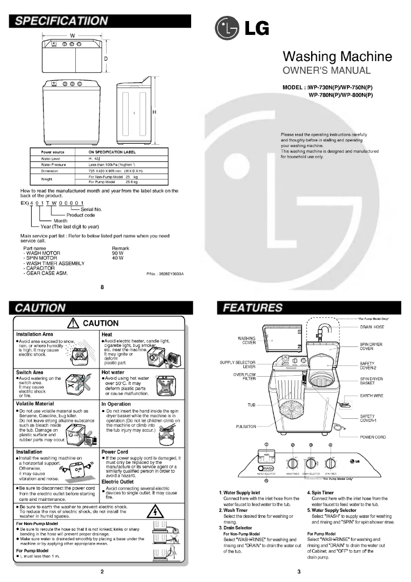 Page 1 de la notice Manuel utilisateur LG WP-730RP