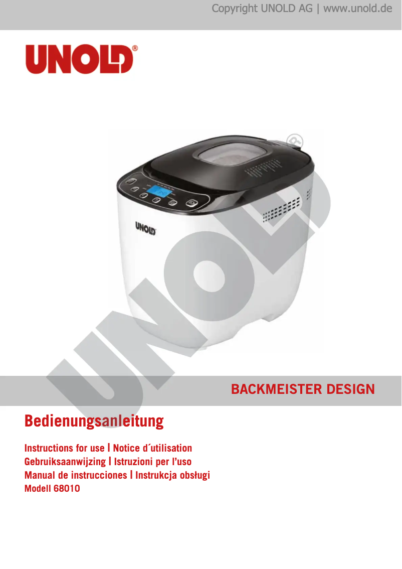 Page n°1 - Manuel utilisateur Unold Backmeister 68110