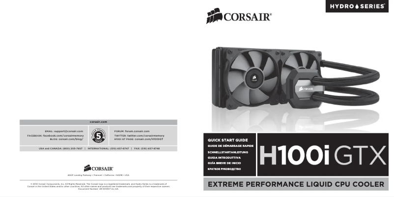 Page 1 de la notice Guide de démarrage rapide Corsair Hydro Series H100i RGB Platinum