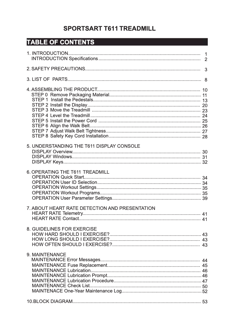Page 1 de la notice Manuel utilisateur SportsArt T611
